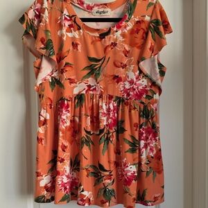 NWOT Haptics Small Women's Floral Blouse in Vibrant Orange
